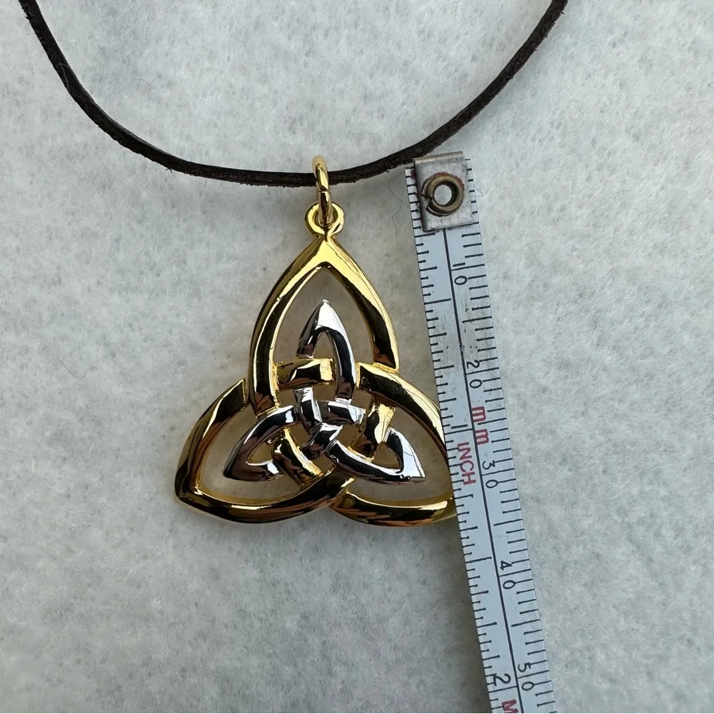 Solvar Gold and Silver Tone Celtic Knot Pendant Necklace- signed Solvar Ireland